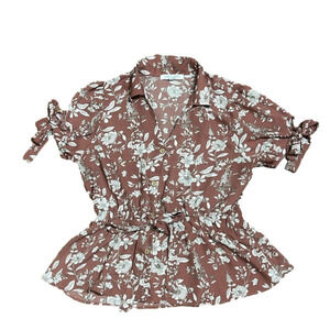 Sweet Rain Floral Mauve Beige Tie Top Size XL